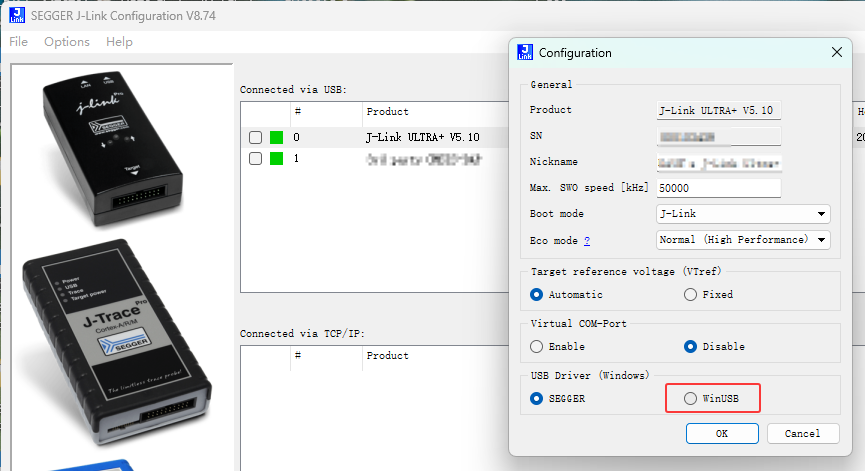 通过 JLinkConfig 配置 WinUSB 驱动